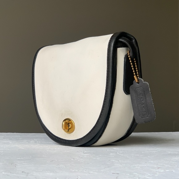 Parchment/Navy Nautical Mini Bag (6825) | Vintage Coach Crossbody Shoulder Purse - Picture 1 of 15